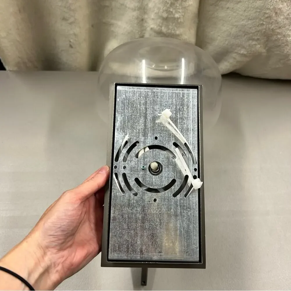 Pottery Barn Newman Sconce Large Clear Globe Light Lighting Gun Metal Silver NEW